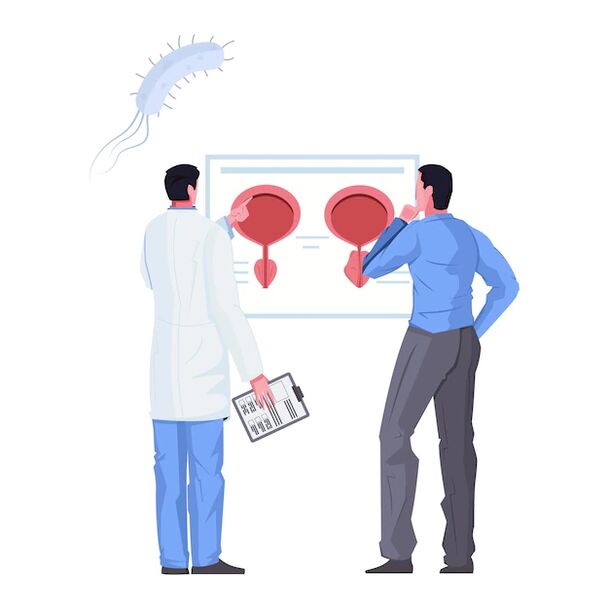 A man with signs of cystitis in consultation with a urologist. 